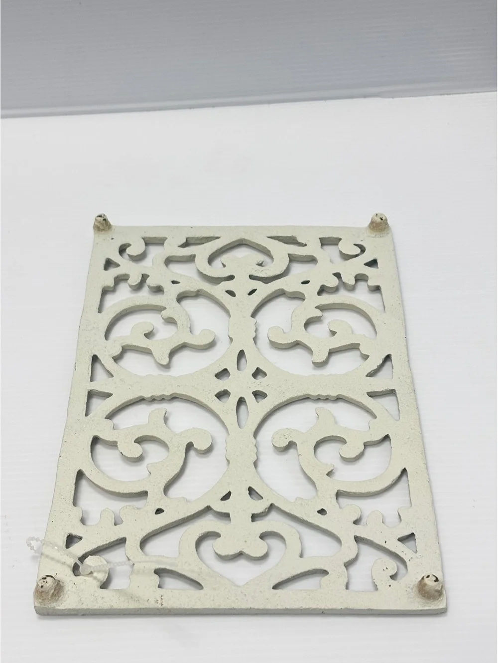 Vintage White Cast Iron Decorative Pot Holder Ornate Scrollwork Decor